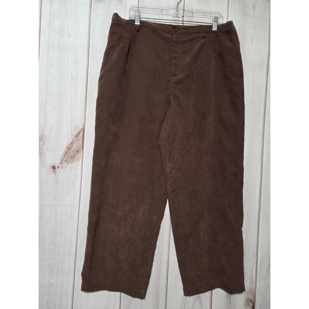 Alfred Dunner Brown Faux Suede Comfort Waist Straight Leg Pants Womens 18
